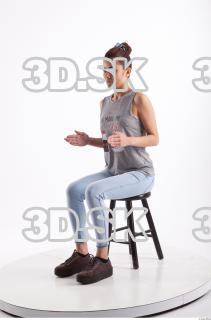 Sitting photo references of Molly blue jeans womna singlet 0017